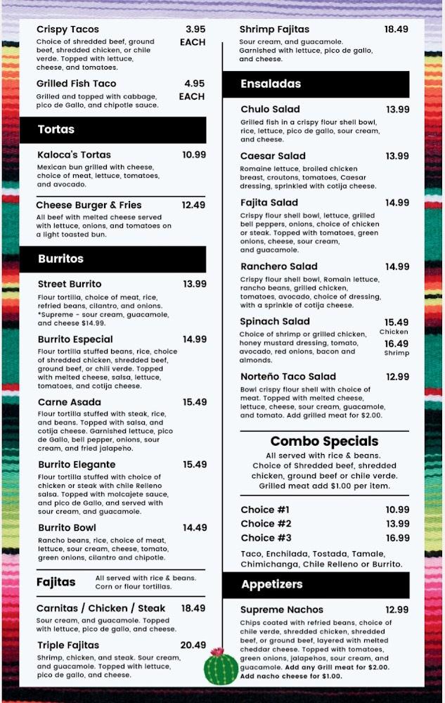 Kaloca's | Mexican Grill Menu image 1